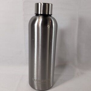 Burberry Silver Stainless Steel Metal Water Bottle with Lid Drink Travel Brushed